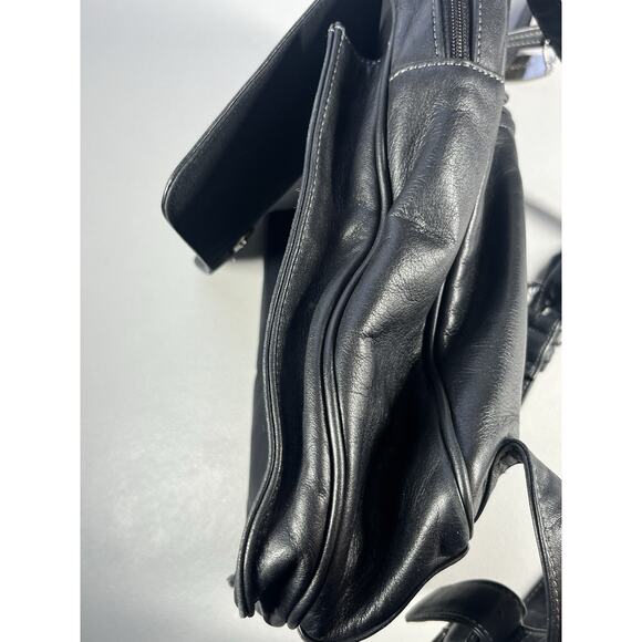 Tignanello Leather Backpack Black Bag Flap Over Zip Shoulder Straps Travel Purse - Picture 6 of 16